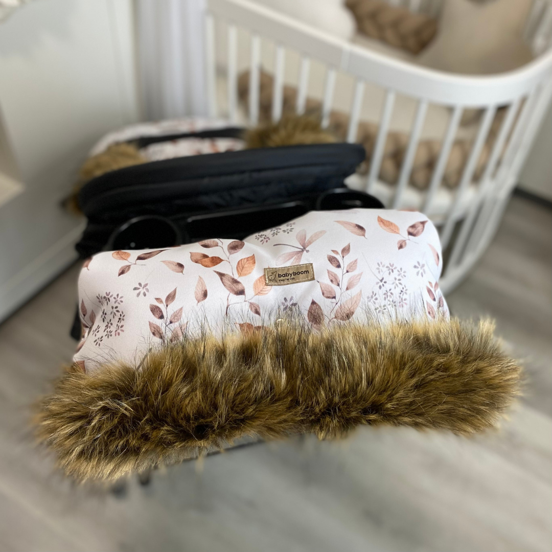 Handmuff ESKIMO für Baby & Kleinkind | passend für den Winterfußsack | Boho Leaves & Samt Beige