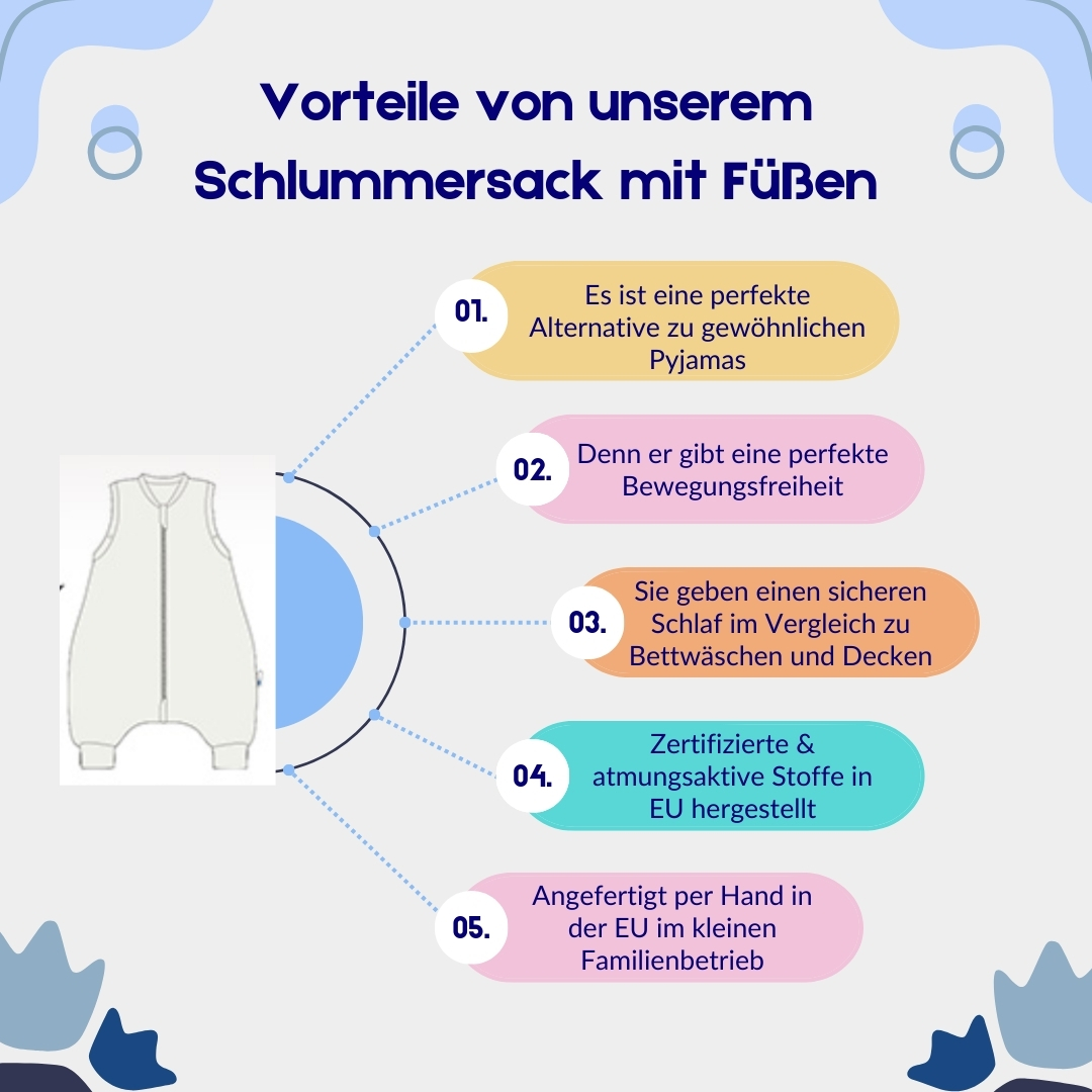Drehbarer Ganzjahres-Schlafsack | Schlummersack mit umklappbaren Füßen | ORGANISCHE BIO-BAUMWOLLE