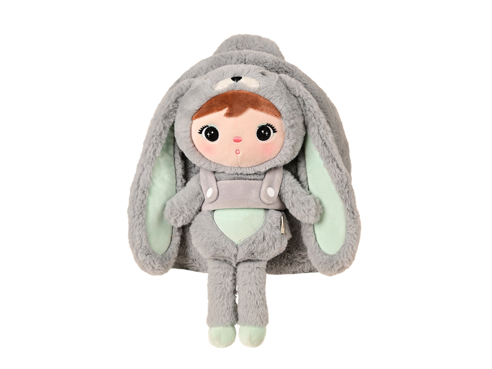 Personalisierter Stoff-Rucksack mit Puppe | Grey/Mint Bunny