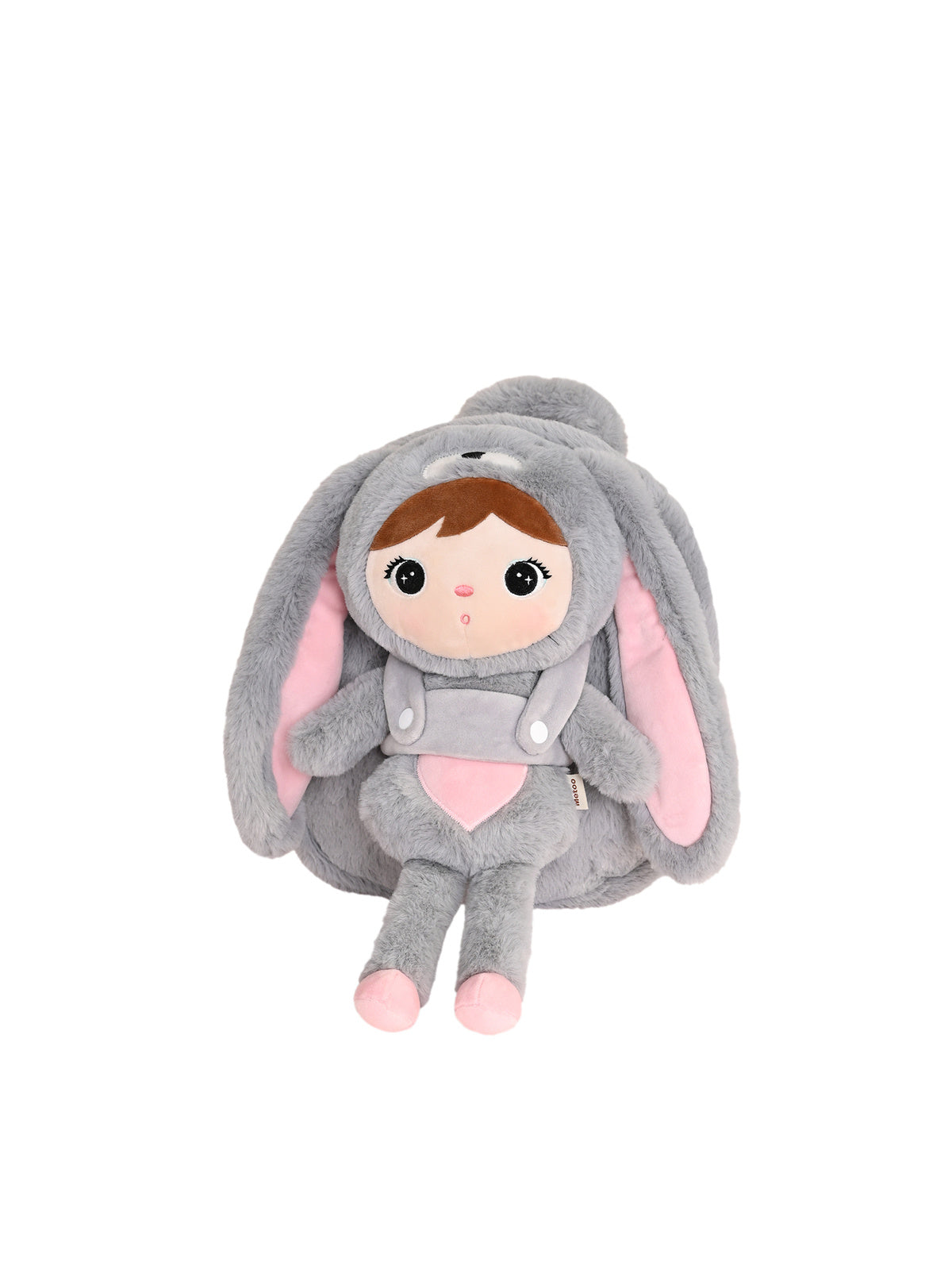 Personalisierter Stoff-Rucksack mit Puppe | Grey/Pink Bunny