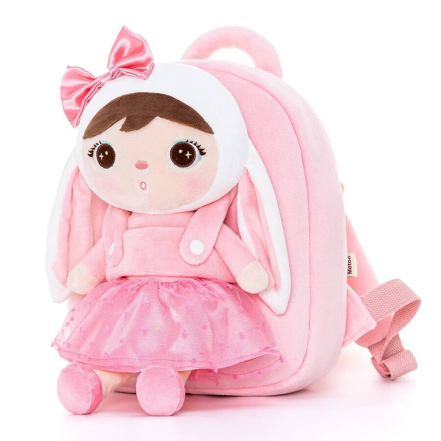 Personalisierter Stoff-Rucksack mit Puppe | ROSA HÄSCHEN mit Schleife