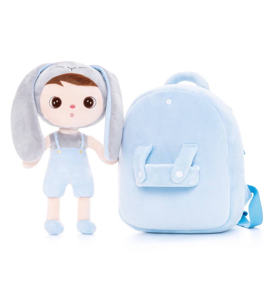 Personalisierter Stoff-Rucksack mit Puppe | BLAUER HASE